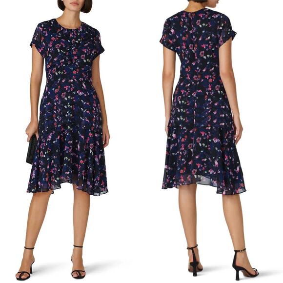 Jason Wu x RTR Navy Floral Ruched Dress - Size 4 - Picture 1 of 7